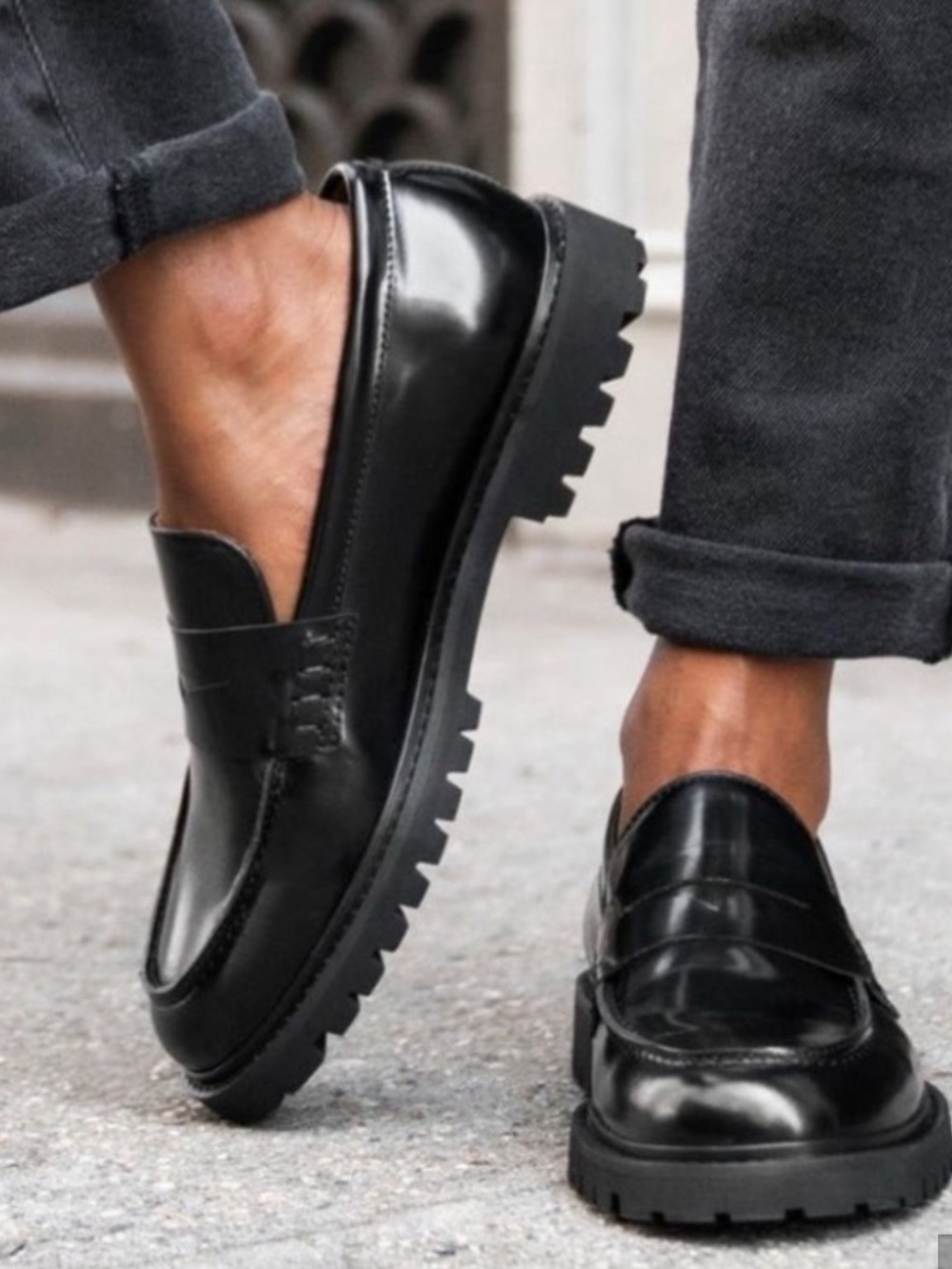 Thursday Boot Company Black Leather Lug-Soled Penny Loafers - Picture 9 of 11